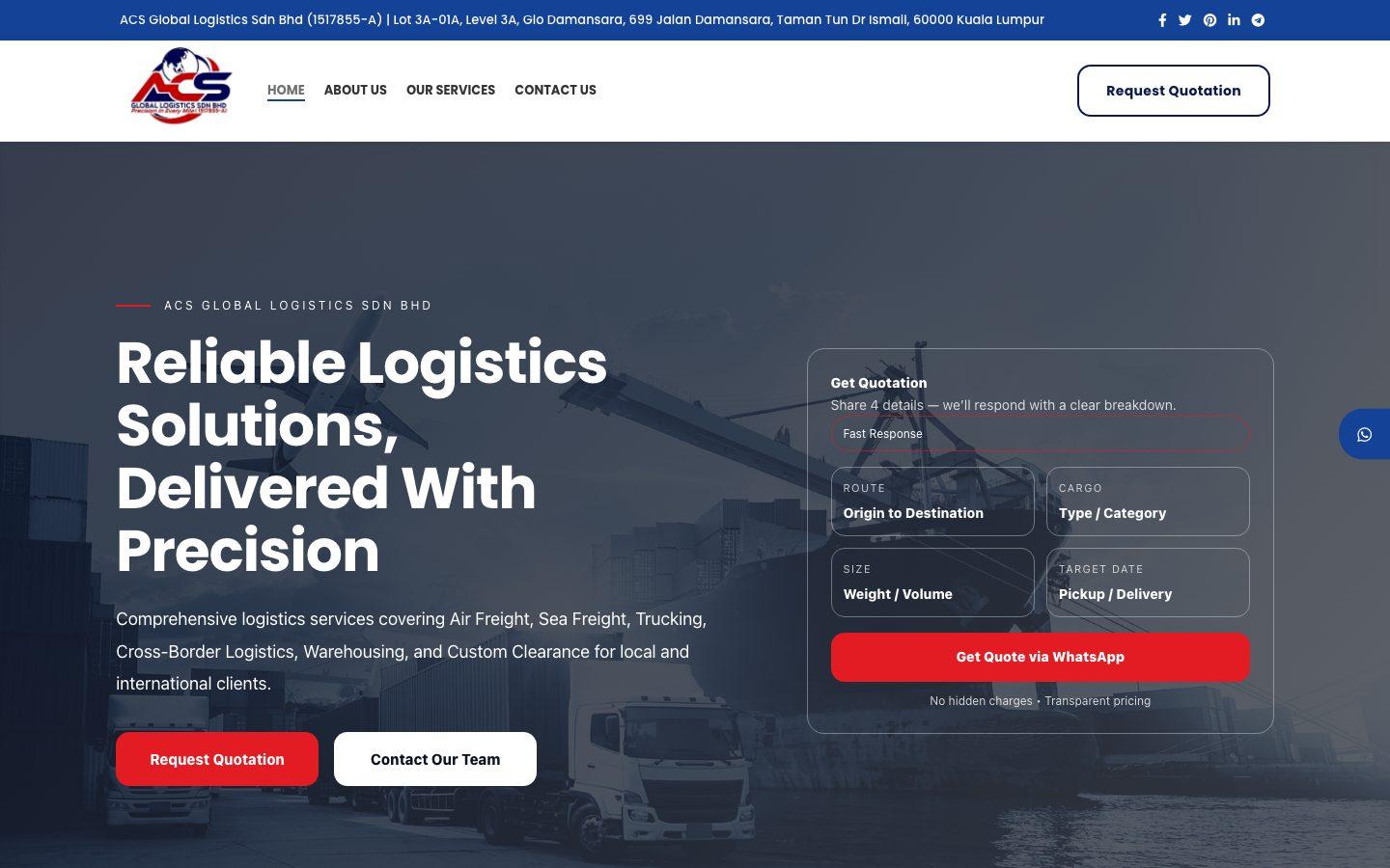 ACS Global Logistics website designed by Apex Lab