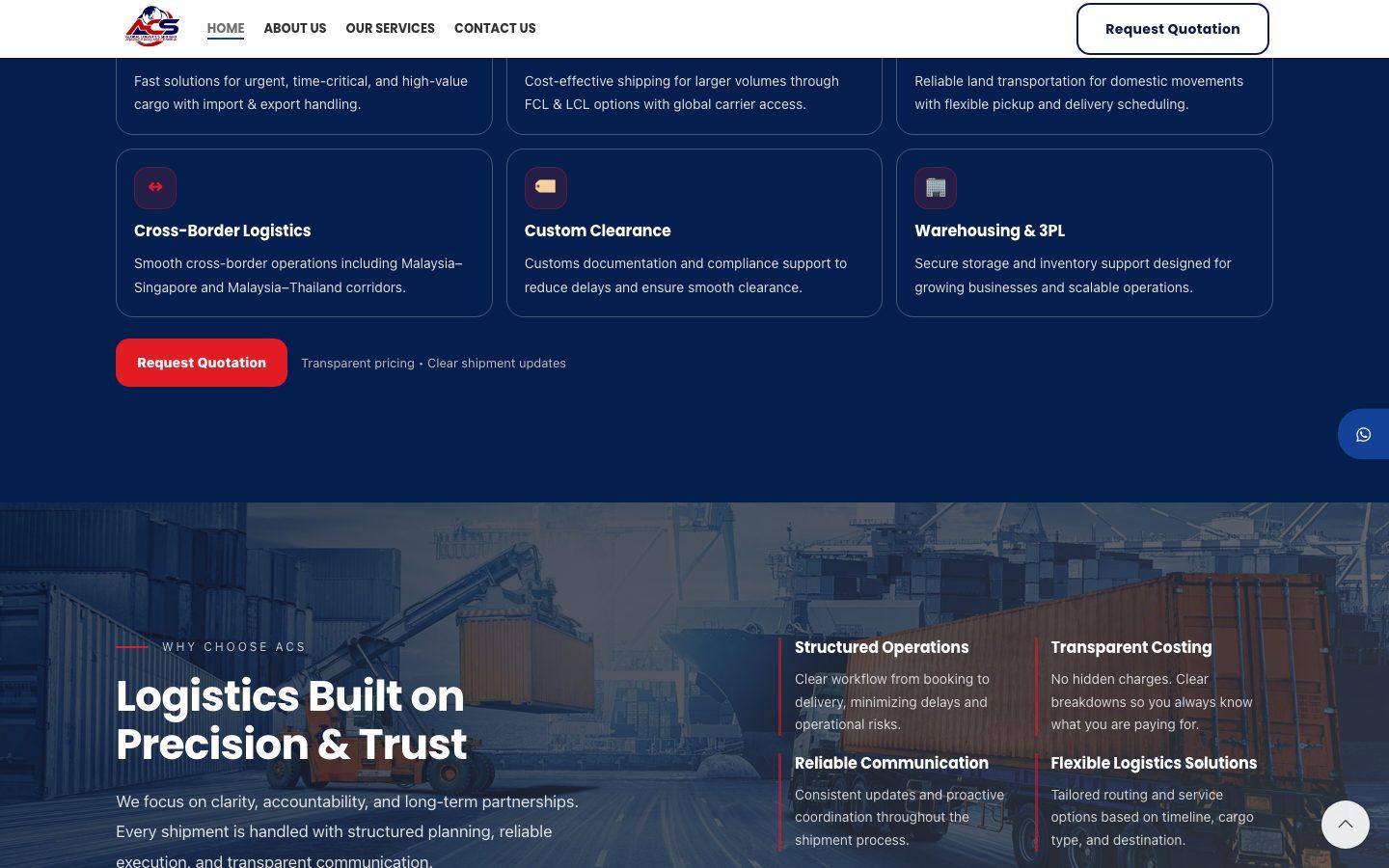 ACS Global Logistics website section 1