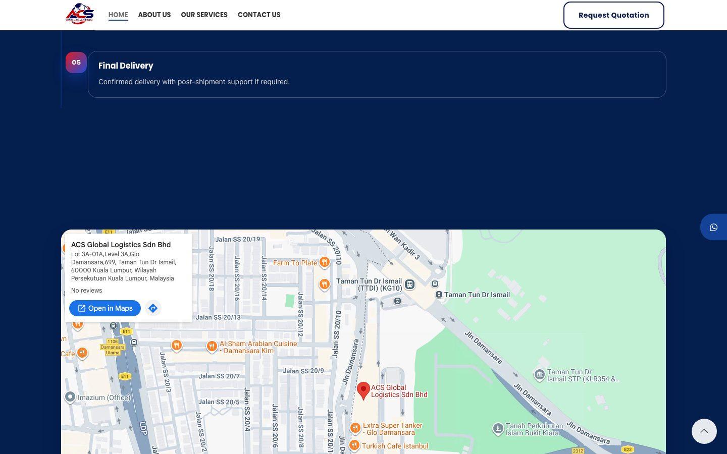 ACS Global Logistics website section 2