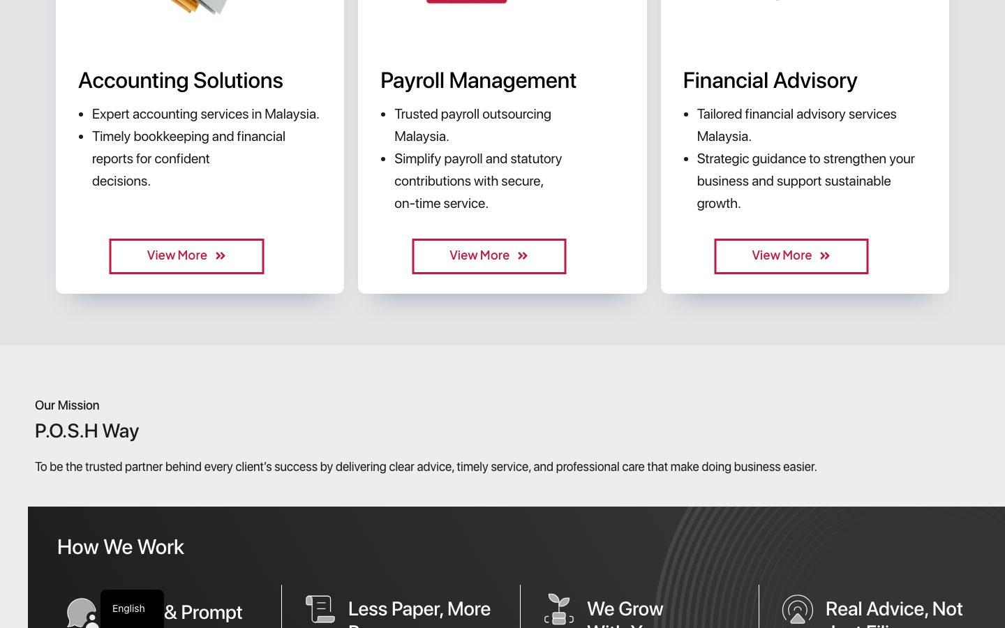 POSH Corporate website section 1