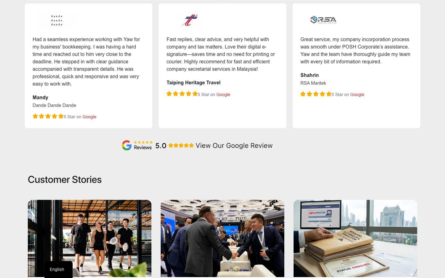 POSH Corporate website section 2