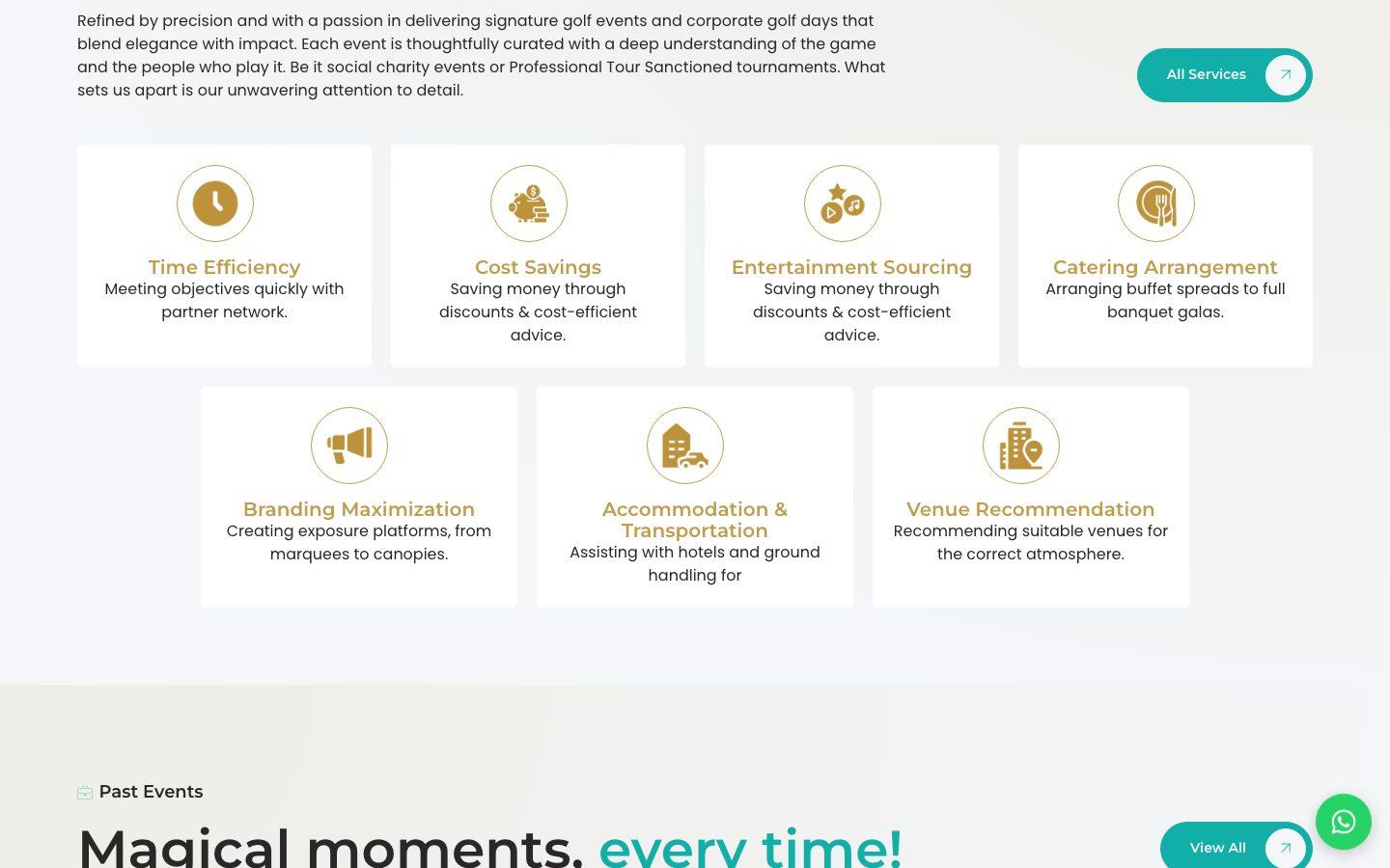 Dream Golf Events website section 1