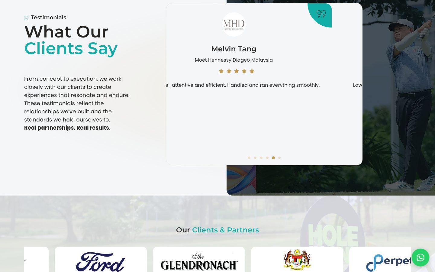 Dream Golf Events website section 2